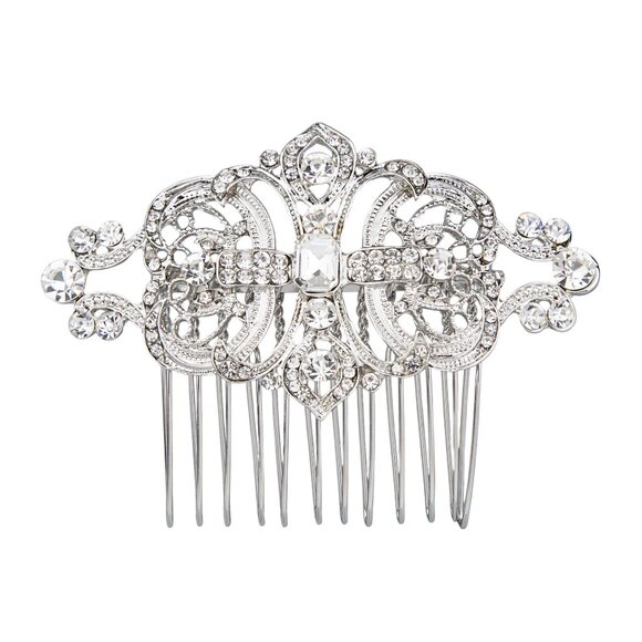 Women's Silver Plated Rhinestone Hair Comb for Wedding, Special Events - Picture 1 of 4